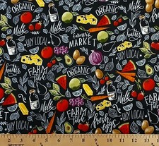 Cotton Farmers Markets Harvests Vegetables Fruits Fabric Print by Yard D575.08