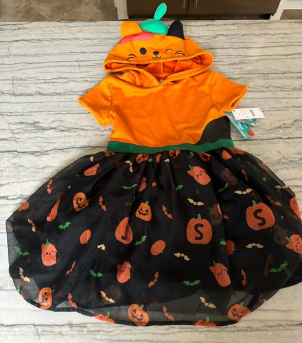 NWT - Girls' Squishmallows Halloween Short Sleeve Dress -Black/Orange Size M 7/8