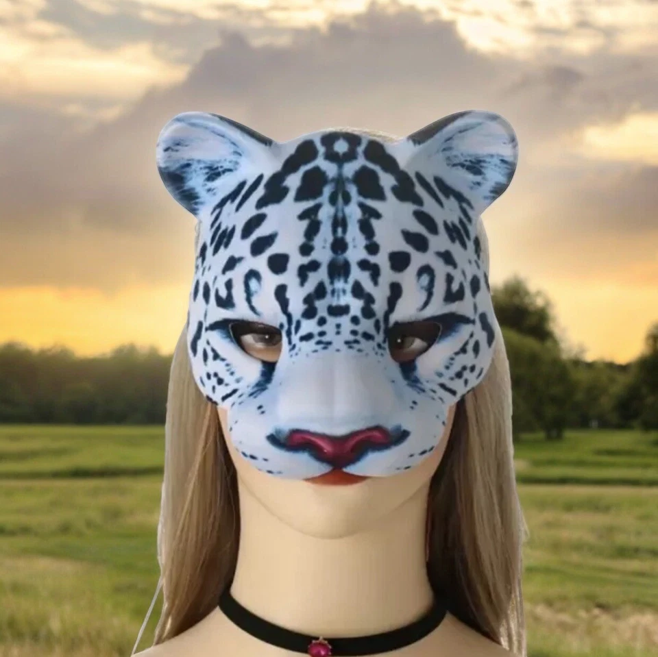 White Leopard Mask Cosplay Masquerade Party Elastic Back Soft Kitty New - Image 2 of 4