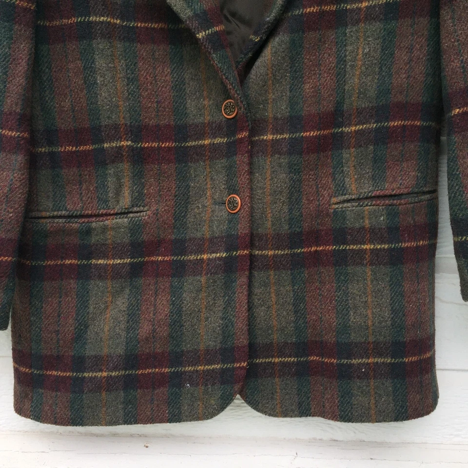 Womens Express Plaid Wool Blend Blazer Jacket Coat Small Made Usa 2 Button Suede - Image 3 of 4