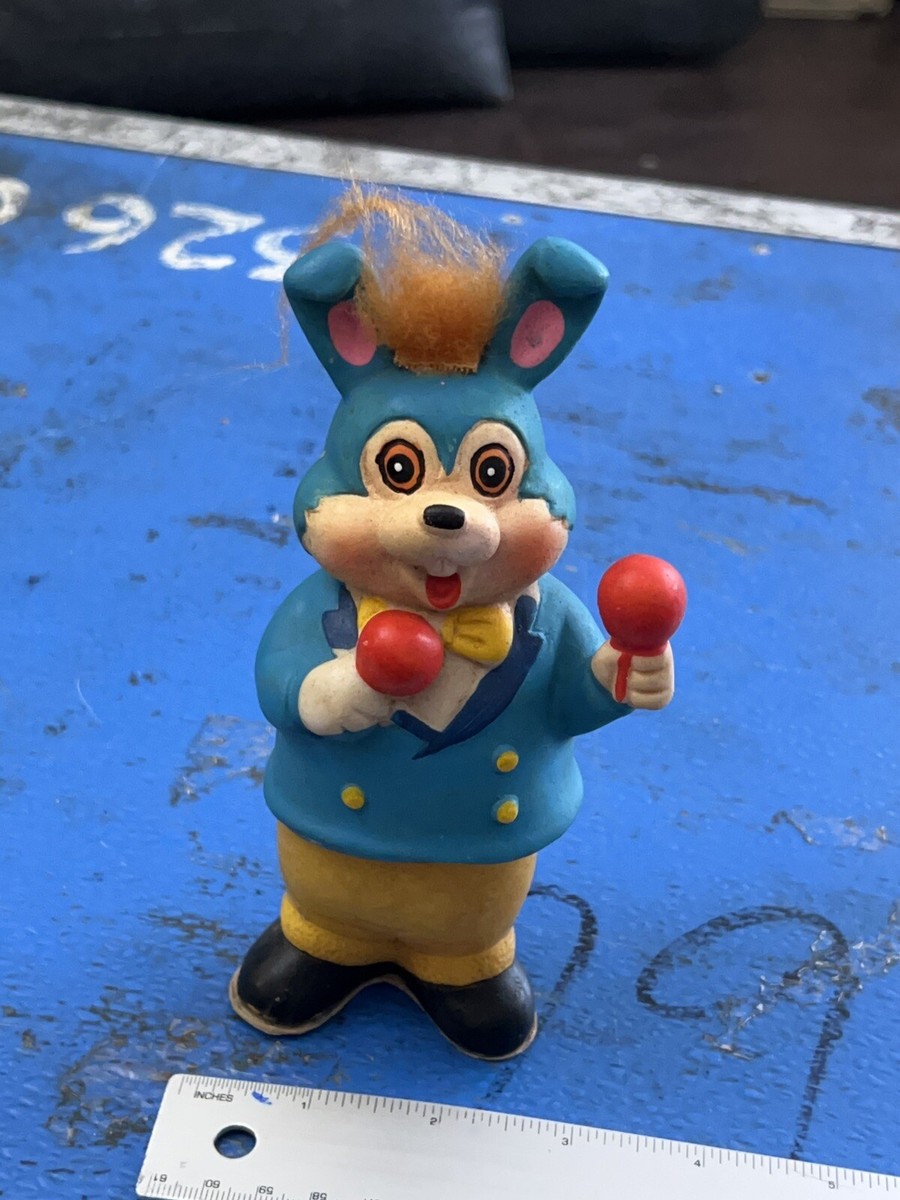 Vintage Wind-Up Blue & Yellow Plastic Dancing Bunny Rabbit
