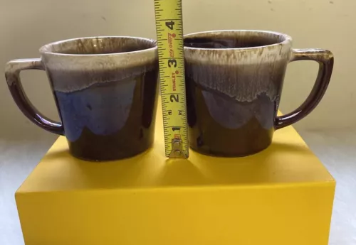 Set of 2 Vintage McCoy Pottery Brown Drip Glaze Coffee Mugs Cups D Handle USA