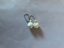 white/red 3D baseball charm drop earrings on silver tone hook wires new 