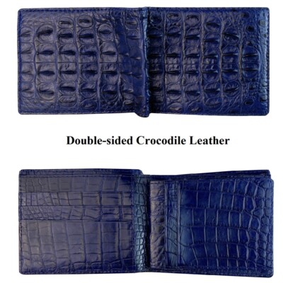 DOUBLE SIDED Crocodile Men's Blue Bifold Exotic Leather Handmade Wallet