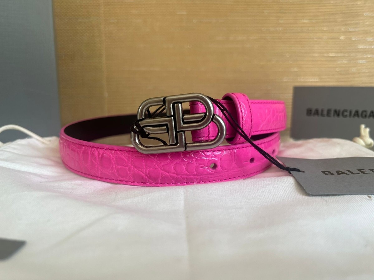 ロゴベルト ピンク☆BALENCIAGA★レディース用ベルト 70サイズ Balenciaga , BB Logo Pink Crocodile Embossed Croc Belt Hot