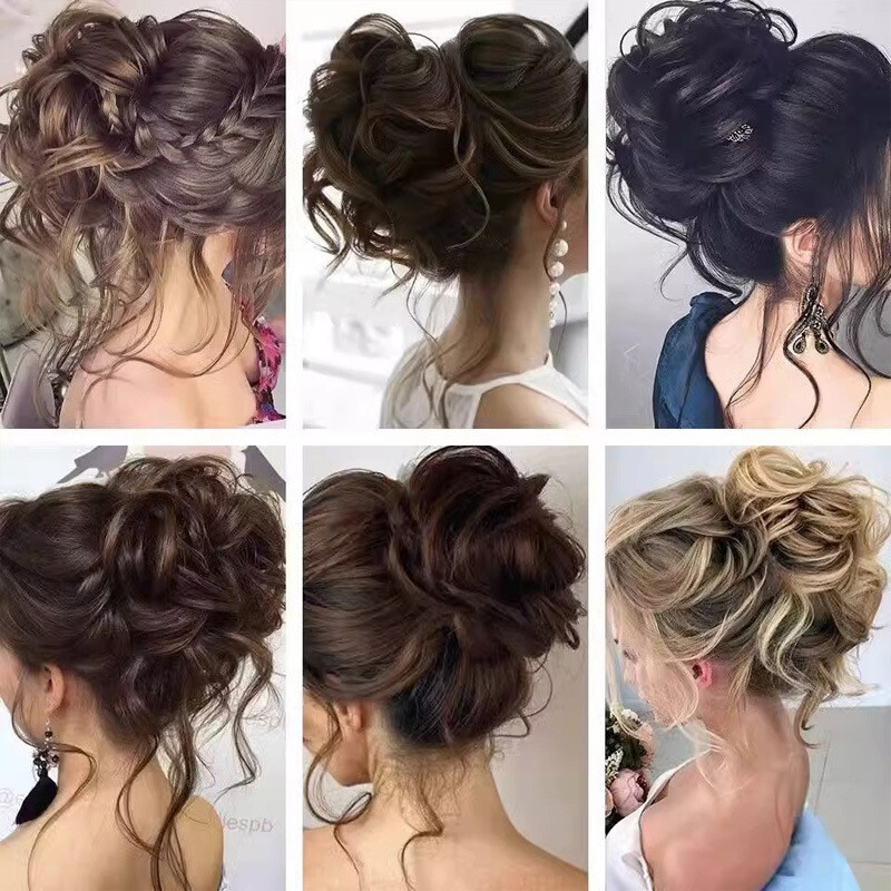 Synthetic Curly Messy Bun Chignon Clip Hair Scrunchies for Women
