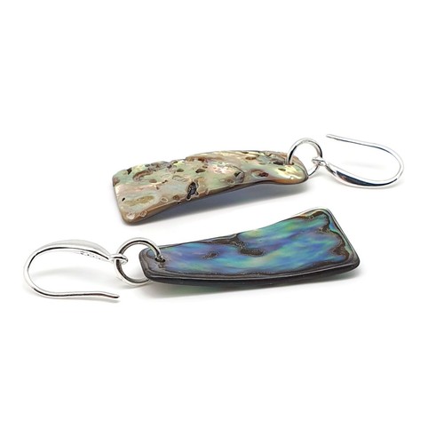 Paua Earrings Rainbow Abalone Natural Shell Dangle Drop Sterling Silver Hooks - Picture 76 of 84