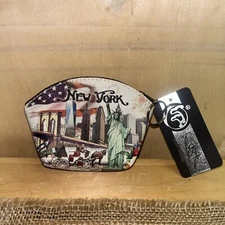 Zipper Pebbled Leather "NEW YORK" Liberty City Traveler's Coin Purse souvenir