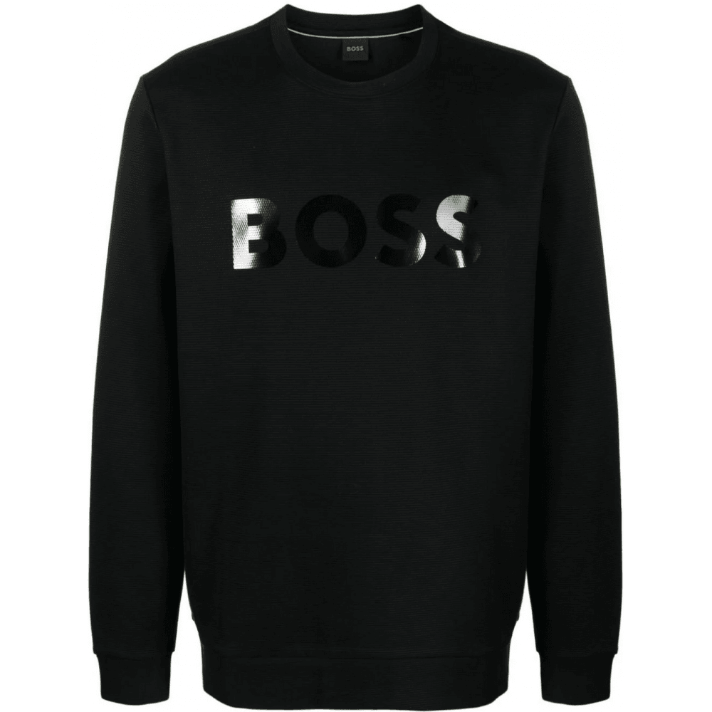 スウェット・トレーナー BOSS Salbo Mirror Logo-Print Cotton Sweatshirt Black/Black Hugo Boss Salbo Mirror Logo Print Black Sweatshirt | eBay