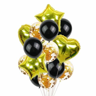 Gold Confetti 14th Birthday Balloons - 12 Inch Latex Helium Quality Party Decorations 16 Pack