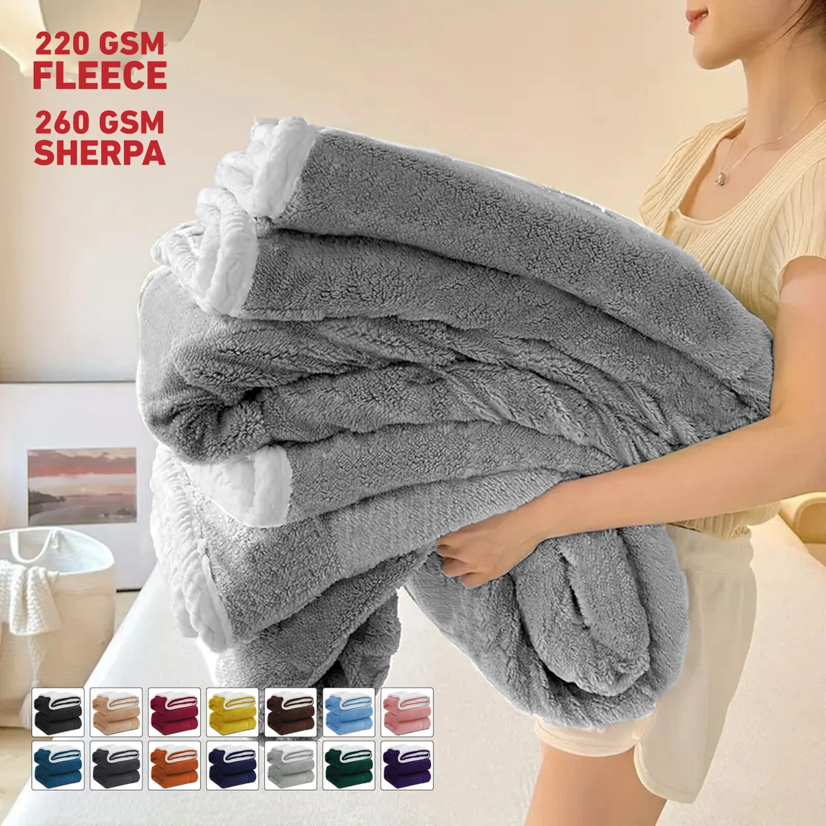 Large Sherpa Fleece Blanket Soft Warm