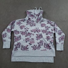 Calvin Klein Sweatshirt Womens Large Gray Floral Rose Cowl Neck Logo Pullover