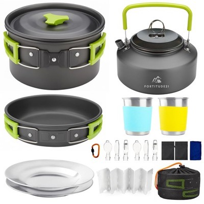 Fortitude21 19PC Camping Cookware Set Lightweight Backpacking Pots Pans Ustensil