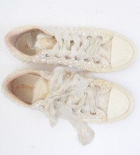 Converse Custom Pearl Lace Ribbon Wedding Bridal Sneakers Women's 8 Beachy
