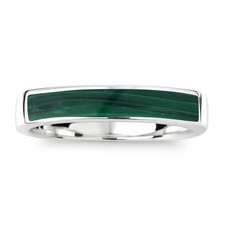 Rectangular Bar Green Malachite Inlay Sterling Silver Ring-7
