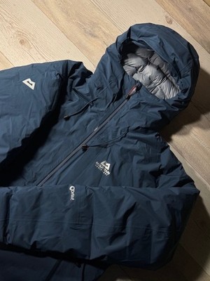 Mountain Equipment Down Jacket Mens M Drilite Hooded Blue Winter Coat Read