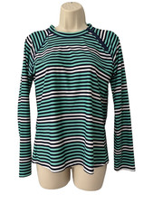 CABANA LIFE Rash Guard Womens L Stripe Zipper UPF 50 Swim Long Sleeve Blue