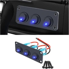 3 Gang Toggle Rocker Switch Panel Blue LED Light for Car Marine Boat Waterproof