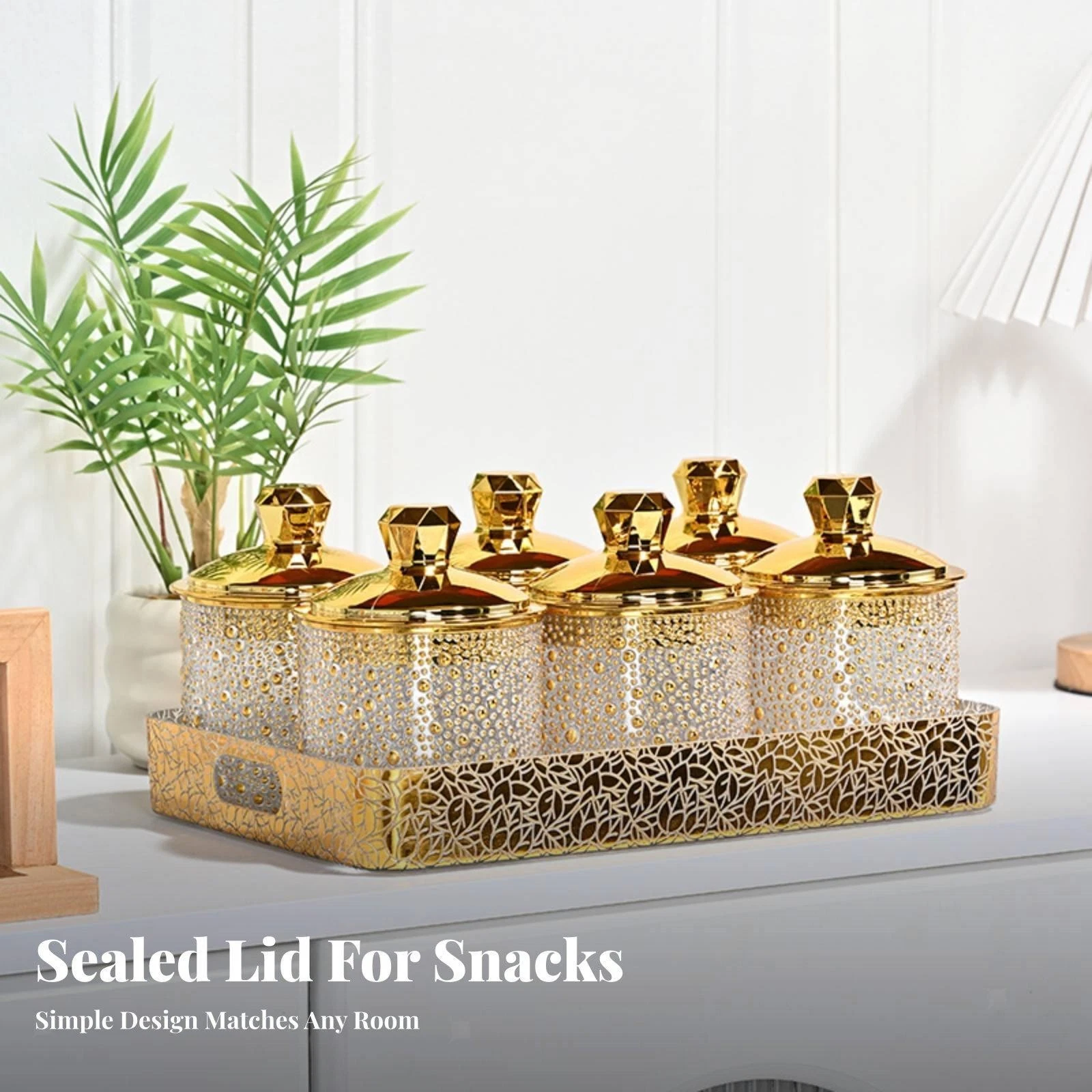 Food Storage Jar Airtight with Tray Accessories for Cookies Coffee Condiment