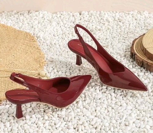 Sandalias de tacón alto borgoña de verano para mujer talla 7 - Imagen 4 de 7