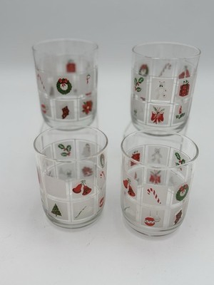 Vintage 1990 s Libby  Christmas Pane Scenes Glasses~ Set of 4