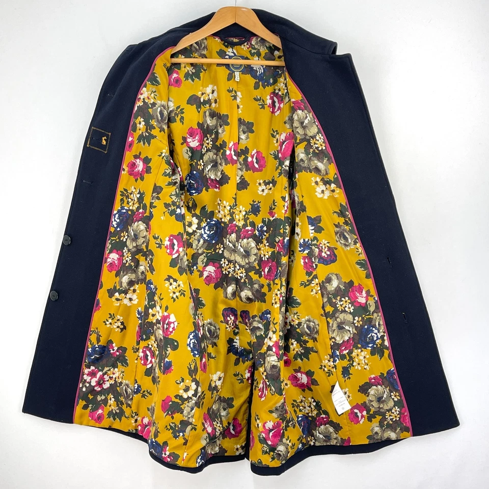 Abrigo de lana Joules Leybury para mujer 12 azul marino largo abrigo de campo carreras trinchera Foto 3 de 4