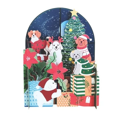 ALLJOY DESIGN Pop Up 3D Christmas Card Festive Dressed Dogs Freestanding Xmas Greeting Cards
