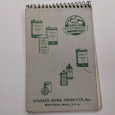 Vtg 1955 Stanley Home Products Advertising Memo Notepad Calendar Westfield MA