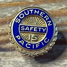 Southern Pacific Railroad Pin 15 Year Safety Service 10K Gold Filled Tie Tack