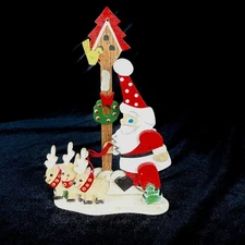 Vintage Emgee Hawaiian Christmas Ornament Santa and Reindeer Bird House