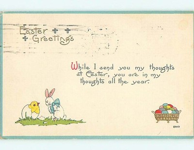 Divided-Back easter rabbit BUNNY LOOKS AT CHICK IN EGG r3405