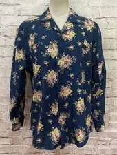 Lizwear Vintage Floral Blue Button-Up Shirt Medium Oversized Cottage Claiborne