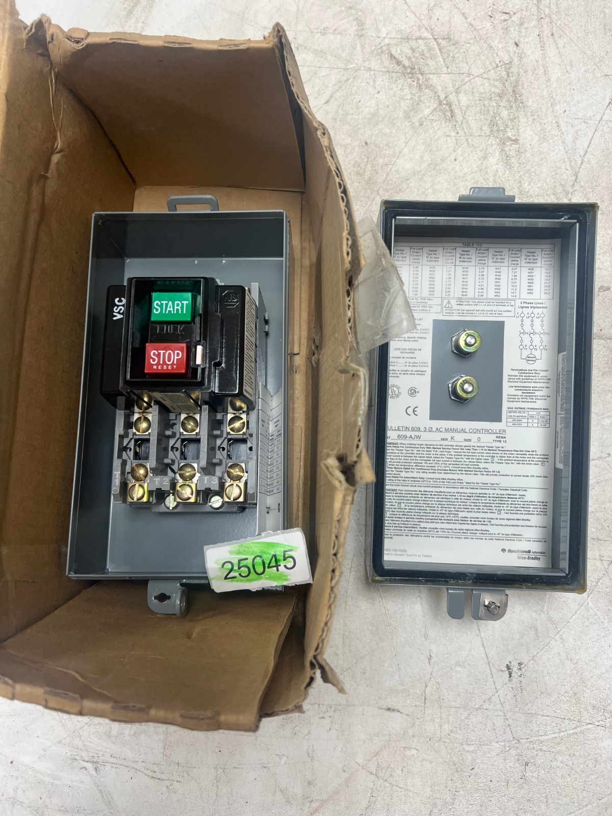 Allen-Bradley 609-AJW Manual Starter NEMA SIZE 0 Series K