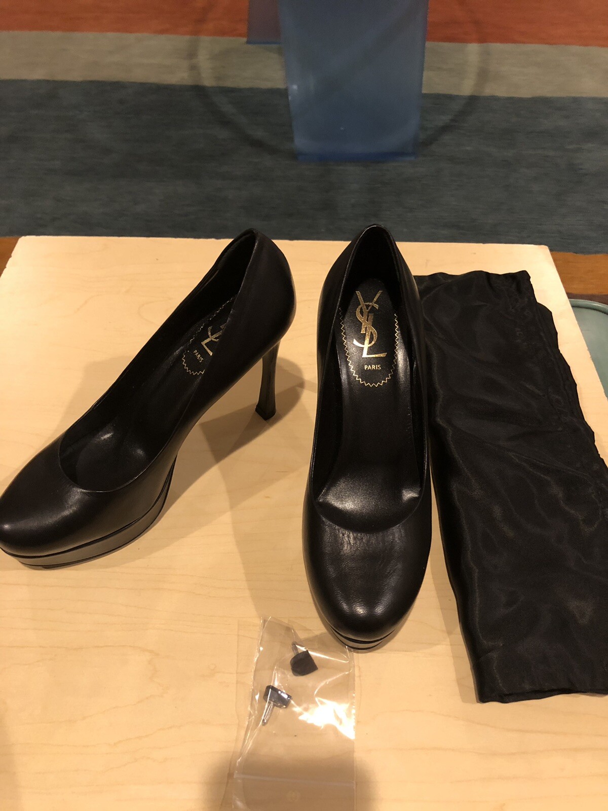 Scarpe donna YSL YVES SAINT LAURENT Rive Gauche tacco nero plateau 36 5