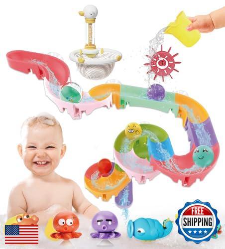 FORINCES Toddler Bath Toys - 41 PCS Kids Bathtub Toy Set with DIY Water Slide