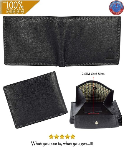 Brandneue authentische RFID-blockierende schwarze zweifach faltbare Herren-Geldbörse aus echtem Leder - Bild 4 von 5