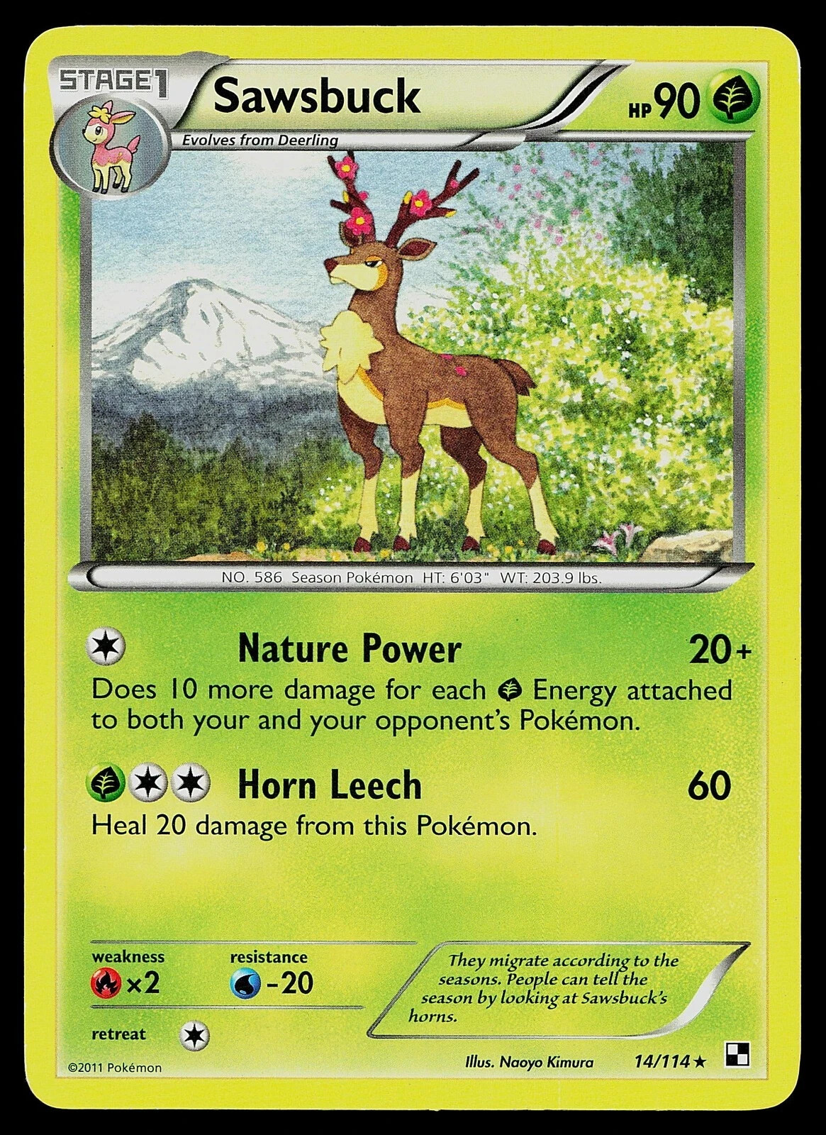 2011 Pokemon Sawsbuck Black & White R 14/114 (HEAVY PLAYED)