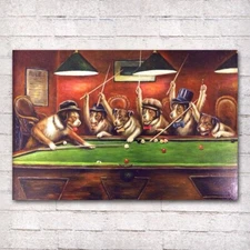 Dogs Playing Pool Billiards Canvas Painting Wall Art Posters and Prints Picture