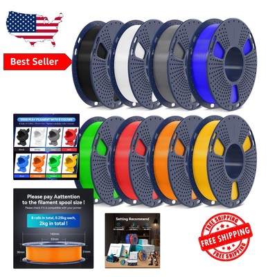 Durable 3D Printer Filament Set - 8 Multicolor 250g Spools for FDM Printers