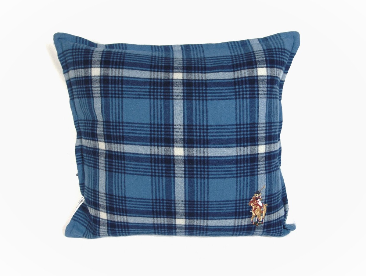 Ralph Lauren Polo Bear Big Pony Putnam Plaid Throw Pillow Blue
