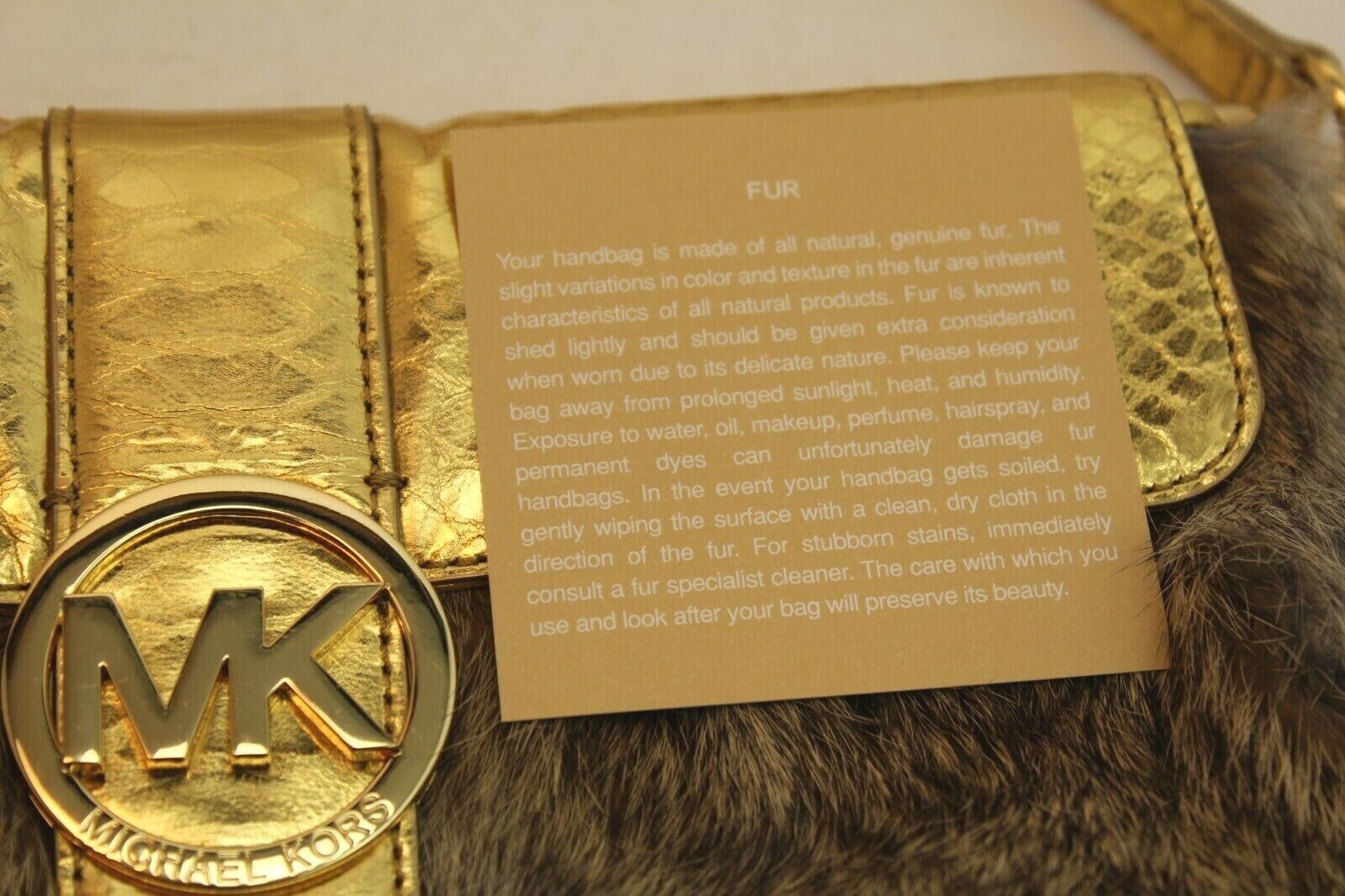 Michael Kors Gold Leather Genuine Fur Fulton Smal… - image 10