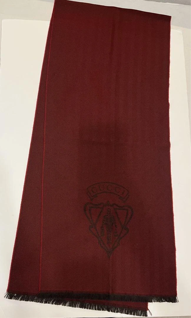 Gucci Scarf Large Size Fringe Stole Crest Logo Pattern Ladies Accessories