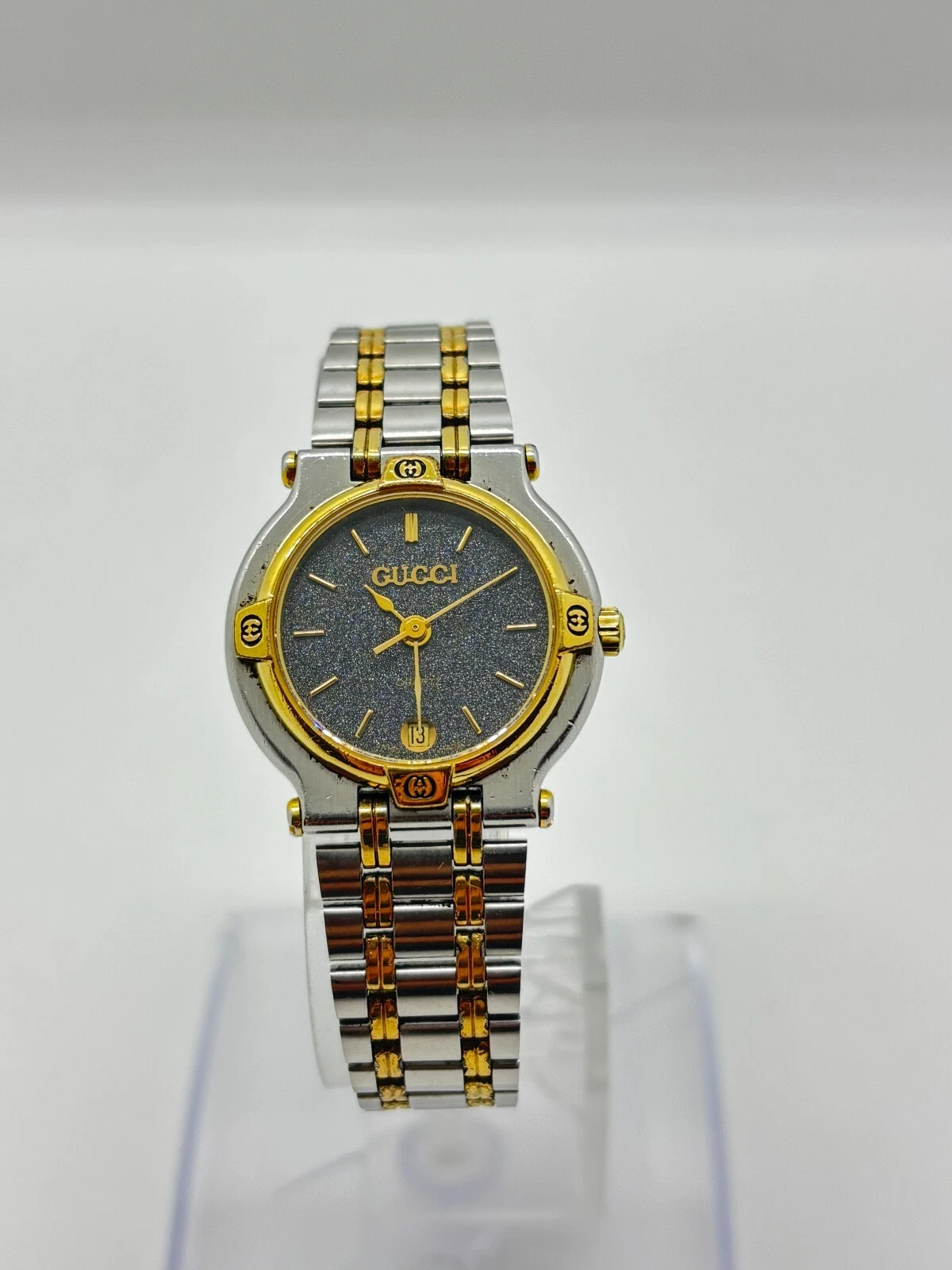 [Exc+5] MONTRE GUCCI 9000L Or Noir DATE VINTAGE Occasion Fonctionne F/S