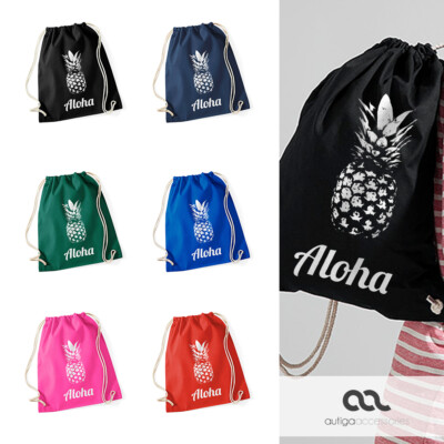 Sac Jute Et Coton Love Ananas Peint à La Main Par Elles Et No