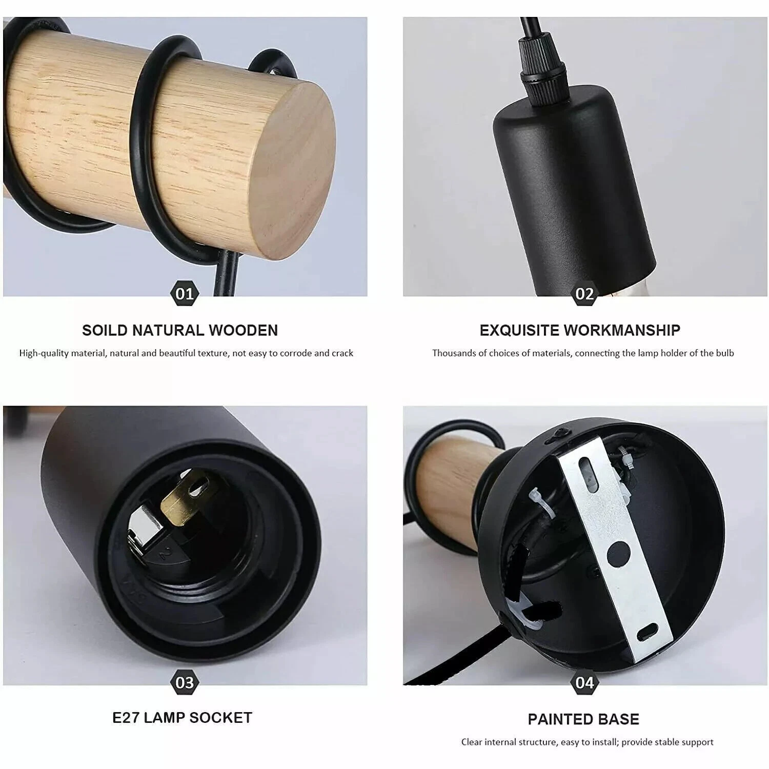 Plug in Wall Light Fitting Metal Industrial Design Wood Arm Lighting Wall Lamp - Picture 10 of 11
