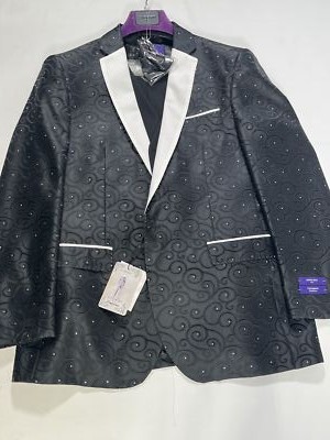 Mens Statement Italy Black Pattern Three Piece Tuxedo Size 42R NEW