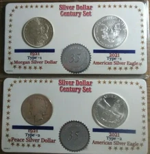 1921 PEACE & MORGAN & 2021 Type-1 & Type-2 - 35th Silver Eagle Dollar Set  #5867