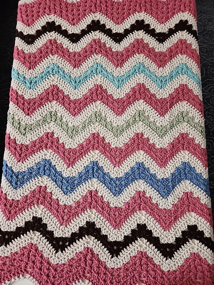 Vintage Afghan Blanket Retro Granny Crochet 53x44 Multi Zig Zag