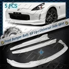 5PC Painted White For 2013-2020 Nissan 370Z Front BumperLip+Universal Side Skirt