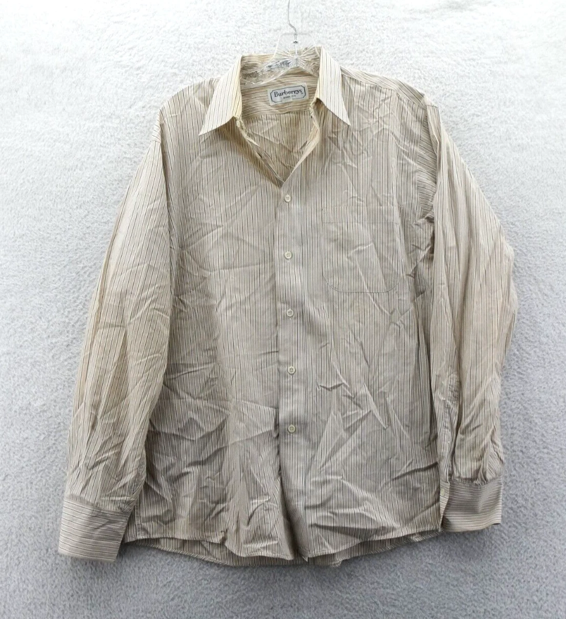 Camicia abito da uomo Burberrys of London Medium 15 5 33 beige a righe bottone vintage